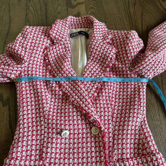Zara Womens Tailored Double Breasted Red White Tweed Blazer Jacket Size Small - Picture 11 of 11